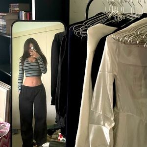 v neck green striped long sleeve